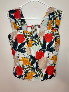 Janela Bay XL Tropical Floral Tankini Swim Top Tie Back